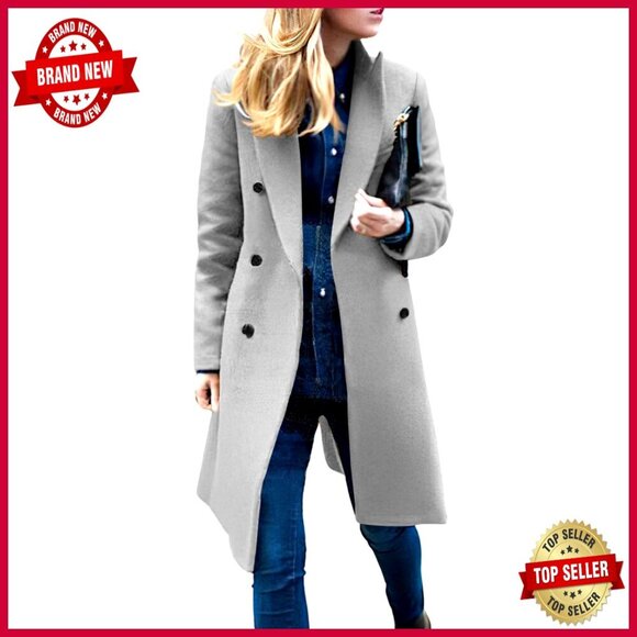 Jackets & Blazers - Slim Fit Wool Pea Coat Double Breasted Notch Lapel Knee Length